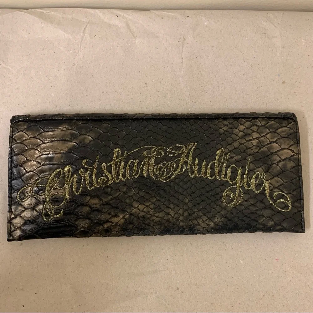 ❤️SALE❤️ Christian Audigier Snake Rhinestones Studs Clutch Bag Black Ed Hardy - Picture 5 of 6